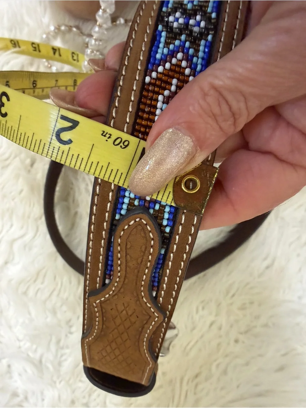 Nocona Men's Brown Leather Beaded Western Belt Size 44